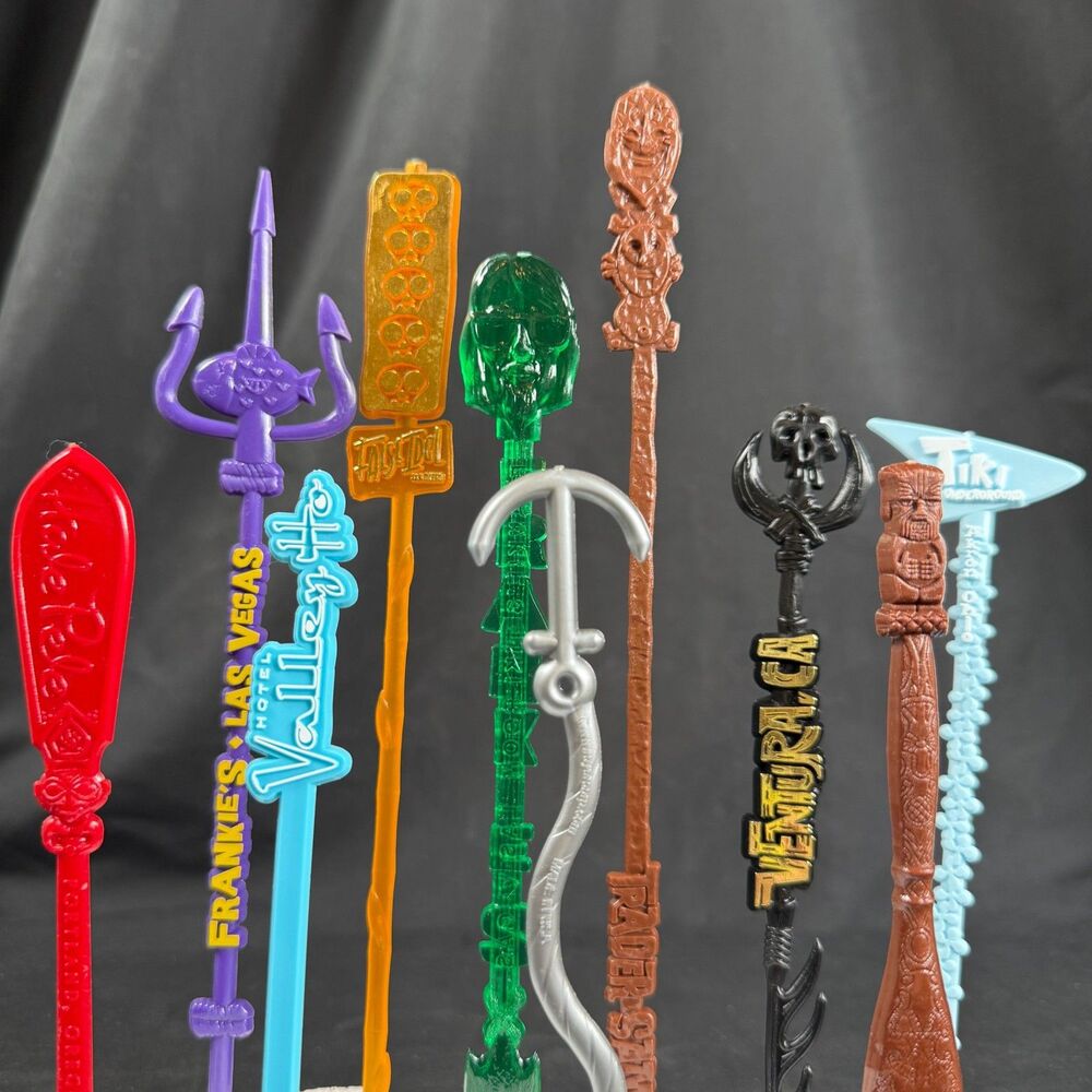 Lot of 10 Tiki Swizzles Ventiki Hale Pele Frankie's False Idol Trader Sam's